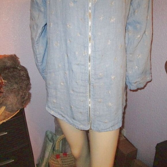 Linen Womens Jacket Size XL Pockets Full Zip Hoodie Long Sleeves Metallic Stars - Picture 4 of 12